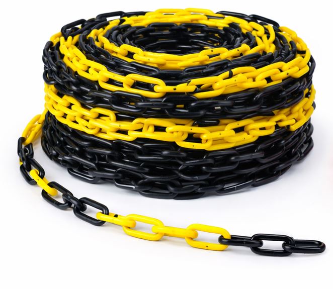 Absperrkette aus PP – 6 mm, 50 m Rolle schwarz/gelb